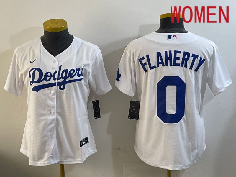 Women Los Angeles Dodgers #0 Flaherty White Game 2024 Nike MLB Jersey style 1211->los angeles dodgers->MLB Jersey